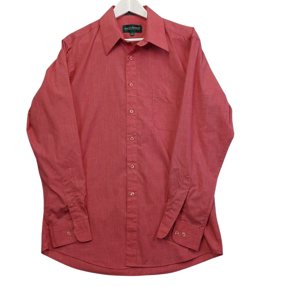 Harve Benard Mens 16.5 34/35 Vintage Red Button Up Dress Shirt Long Sleeve